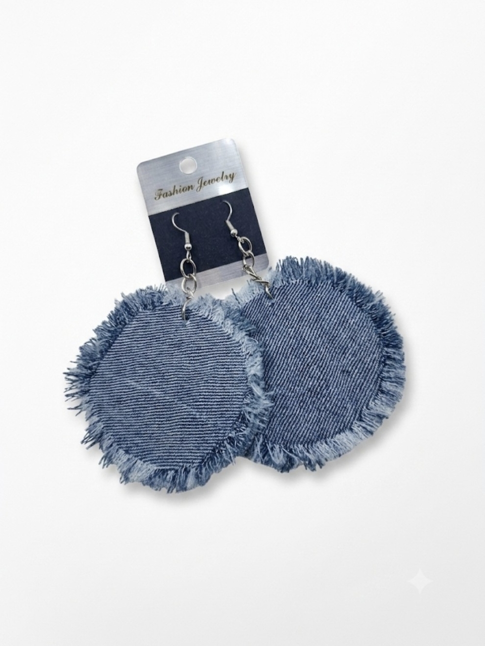 Distressed Denim Fringe Circle Drop Earrings